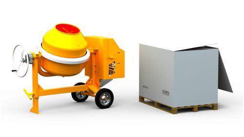 Omaer concrete mixers disassembled in a carton box